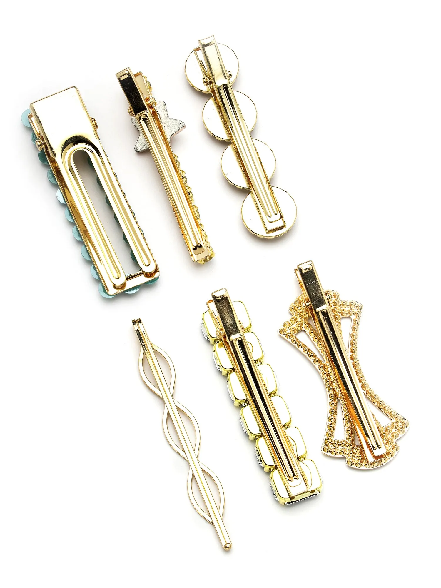 Bohey by KARATCART Set of 6 Gold Plated Embellished Alligator Hair Clips for Women