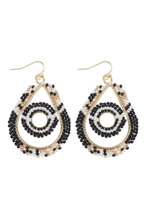 BOHO CIRCLE TEARDROP SEED BEADS EARRINGS