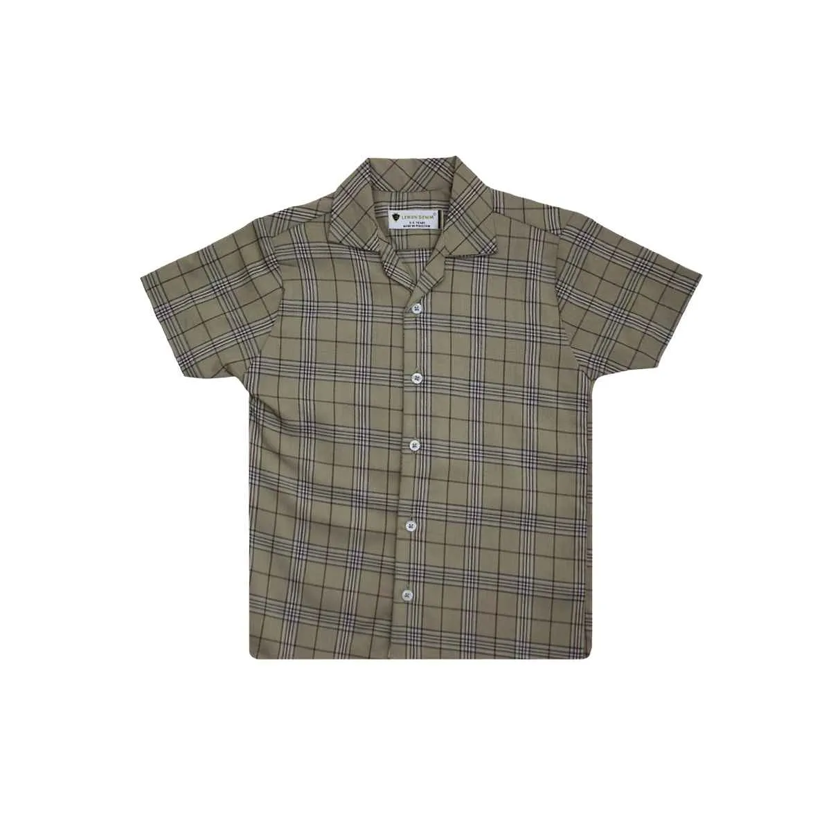 Boys Checked Cuban Collar Cotton Shirt