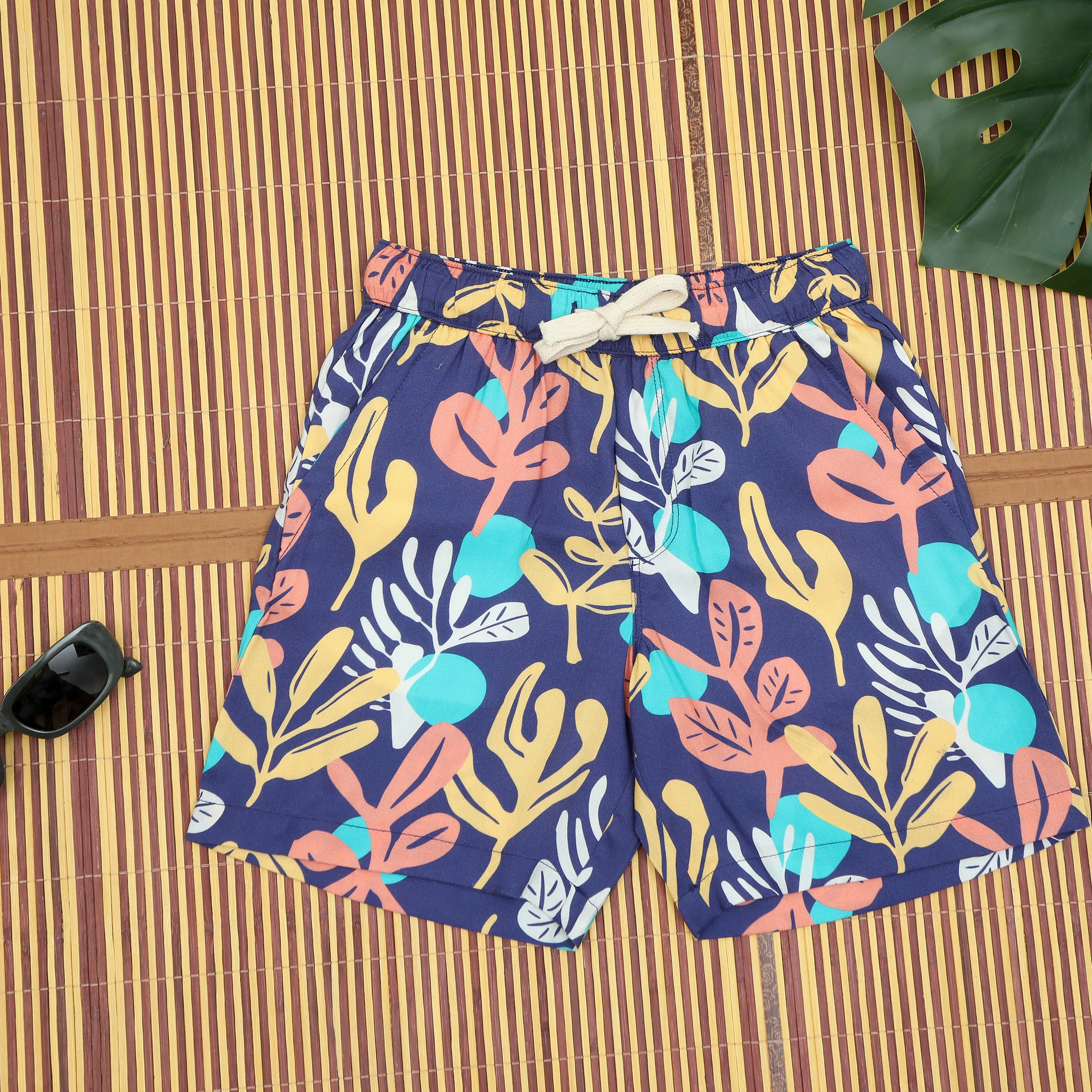 Boys Flower Print Short Blue Purple
