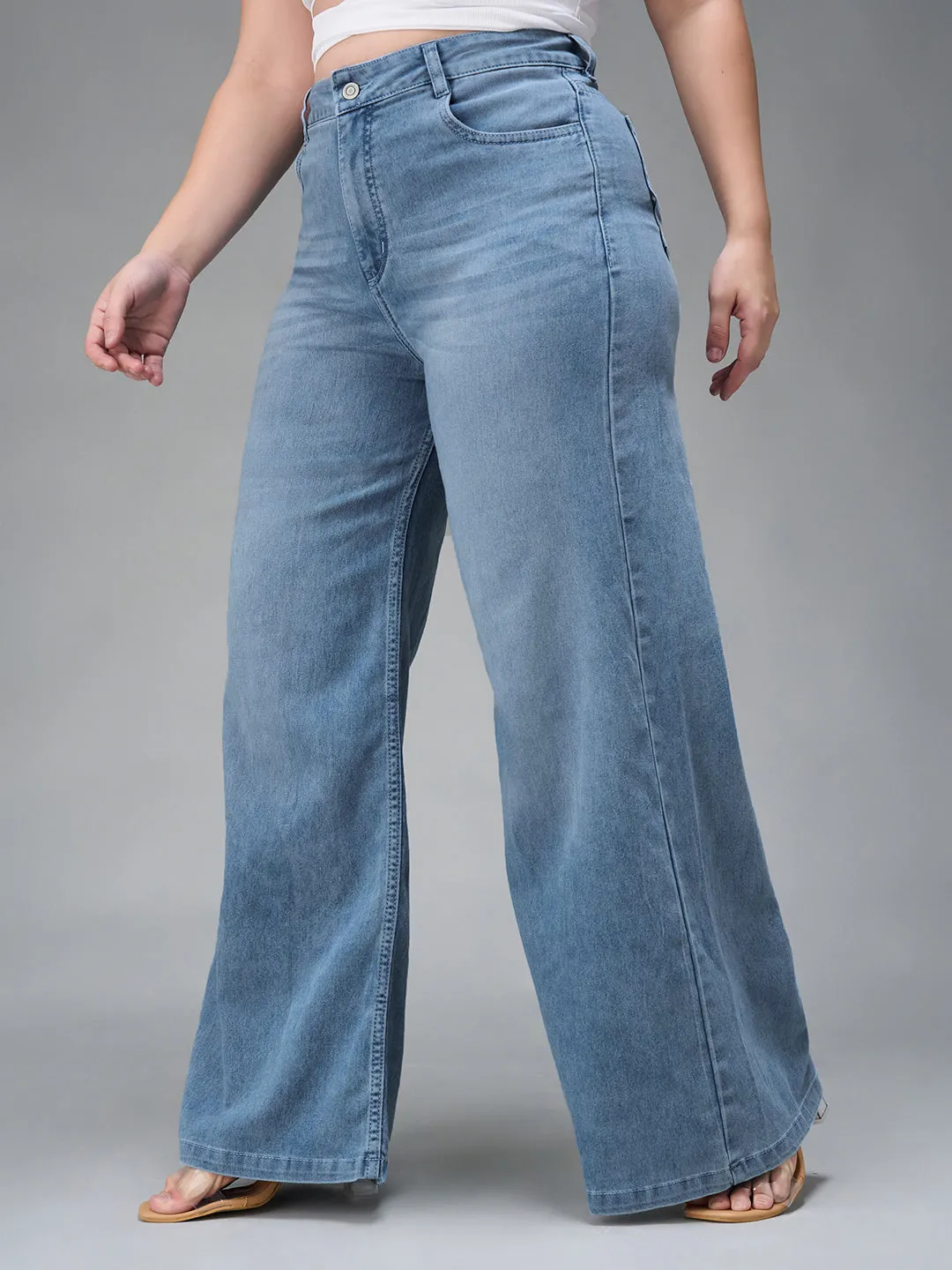 CHASEshape™ Light-Blue Wide-Leg High-Rise Stretchable Denim Jeans