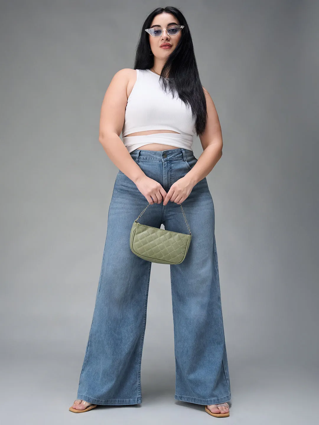 CHASEshape™ Light-Blue Wide-Leg High-Rise Stretchable Denim Jeans
