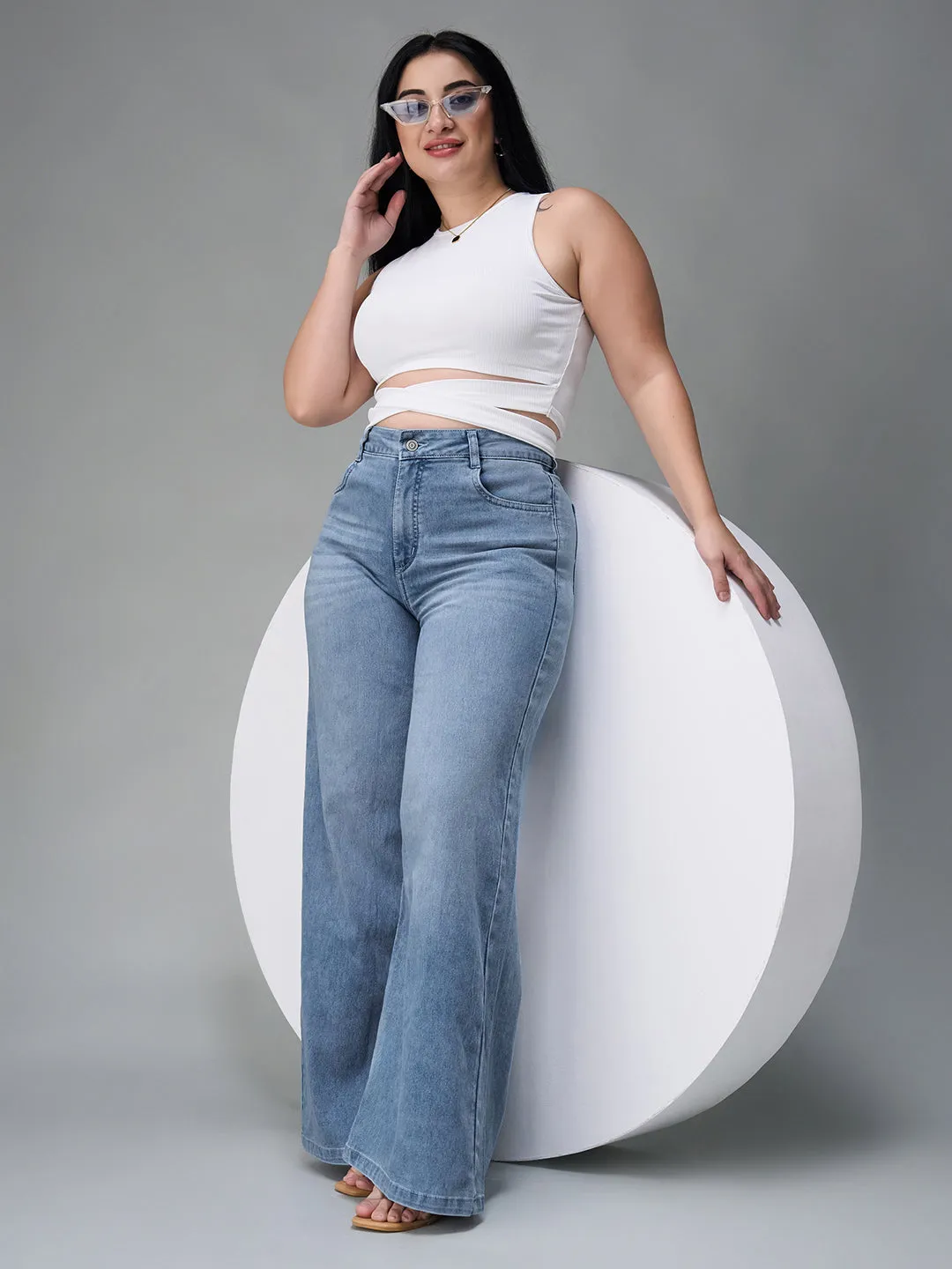 CHASEshape™ Light-Blue Wide-Leg High-Rise Stretchable Denim Jeans