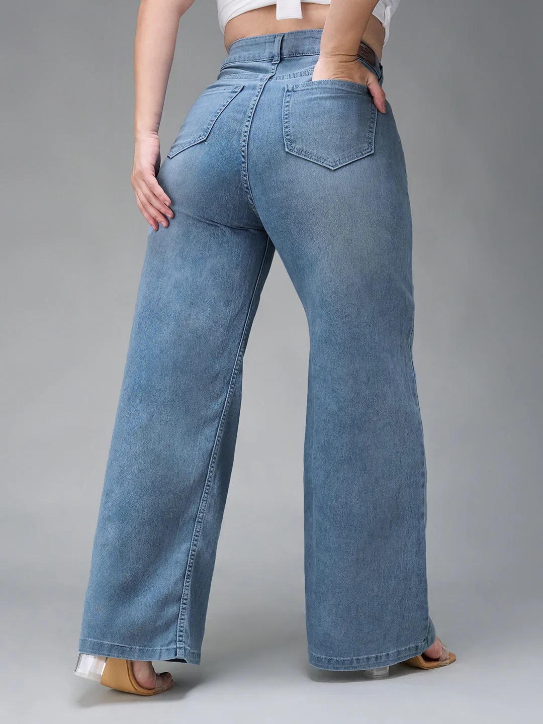 CHASEshape™ Light-Blue Wide-Leg High-Rise Stretchable Denim Jeans