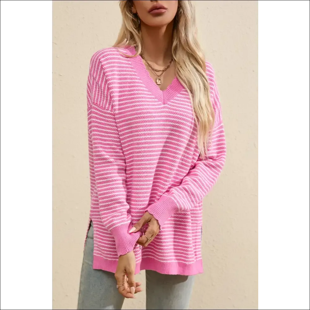 Chic Striped V-Neck Long Sleeve Top