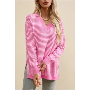Chic Striped V-Neck Long Sleeve Top