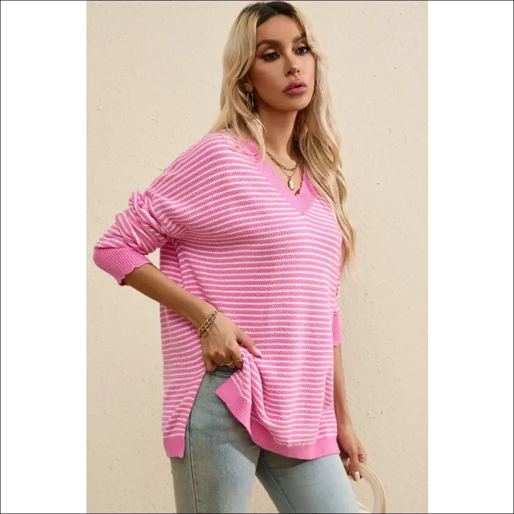 Chic Striped V-Neck Long Sleeve Top