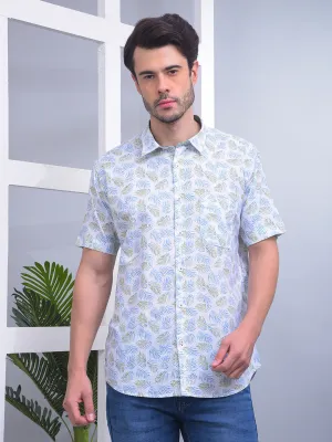 COBB WHITE PRINTED HALF-SLEEVE CASUAL SHIRT