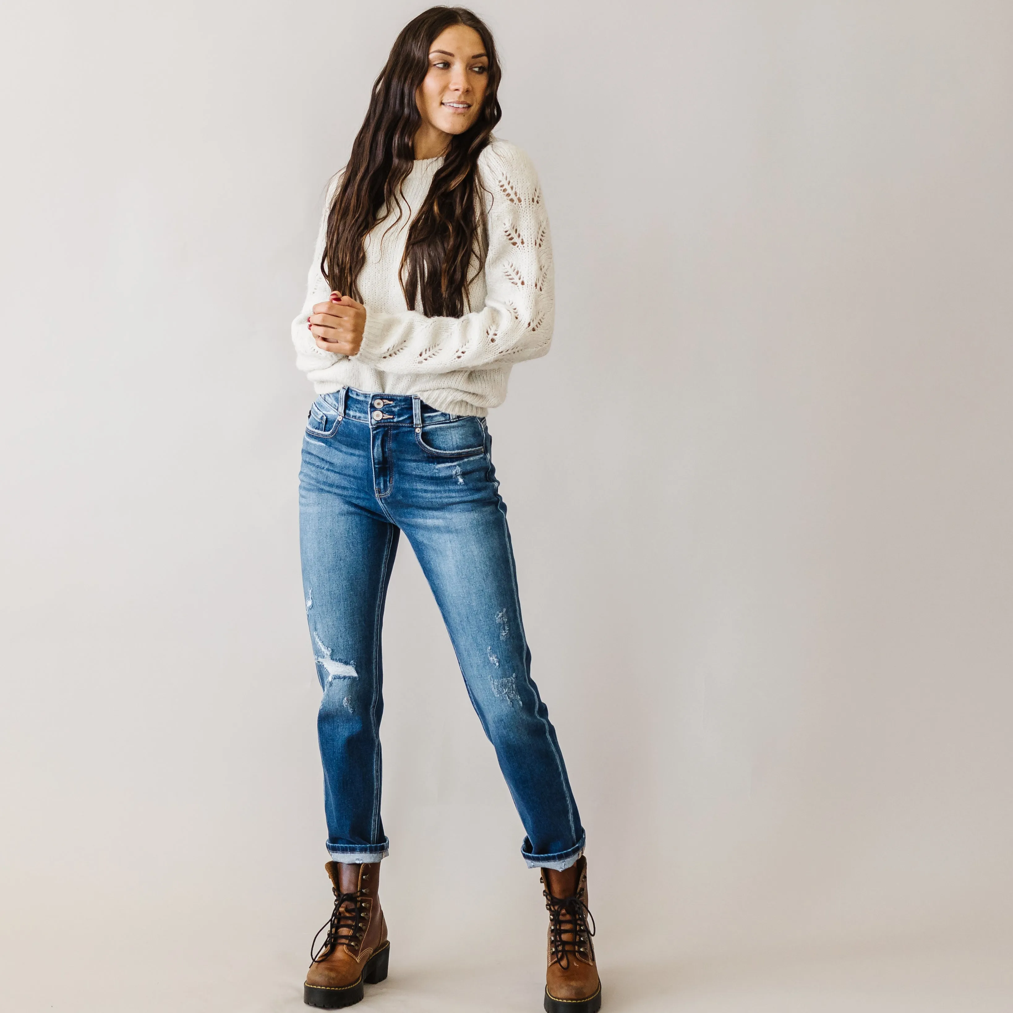 Crazy Little Thing Kancan High Rise Button Straight Denim