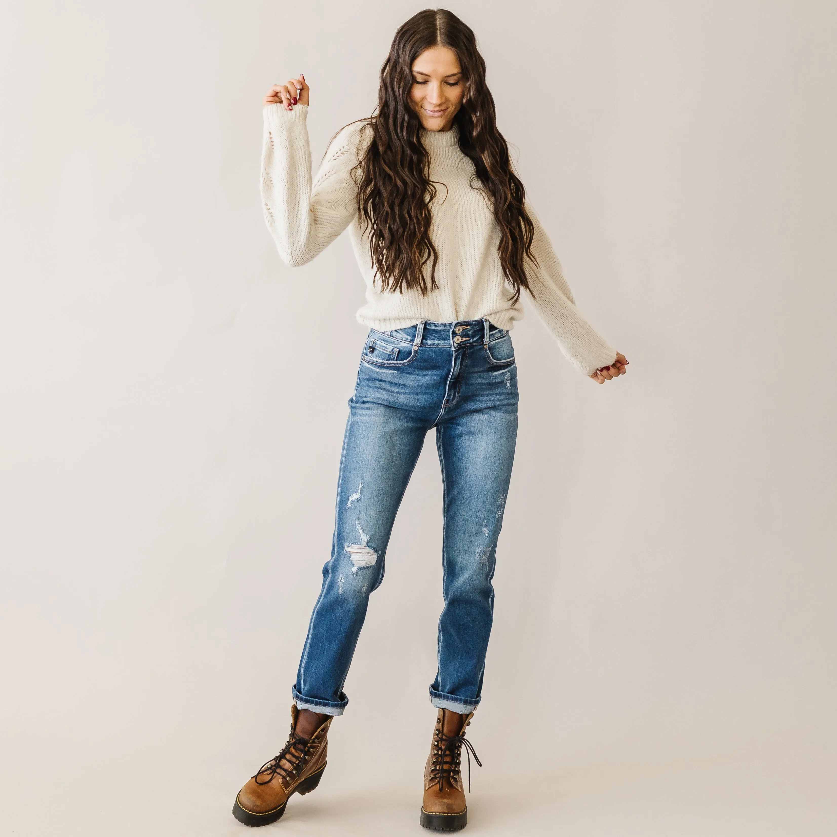 Crazy Little Thing Kancan High Rise Button Straight Denim