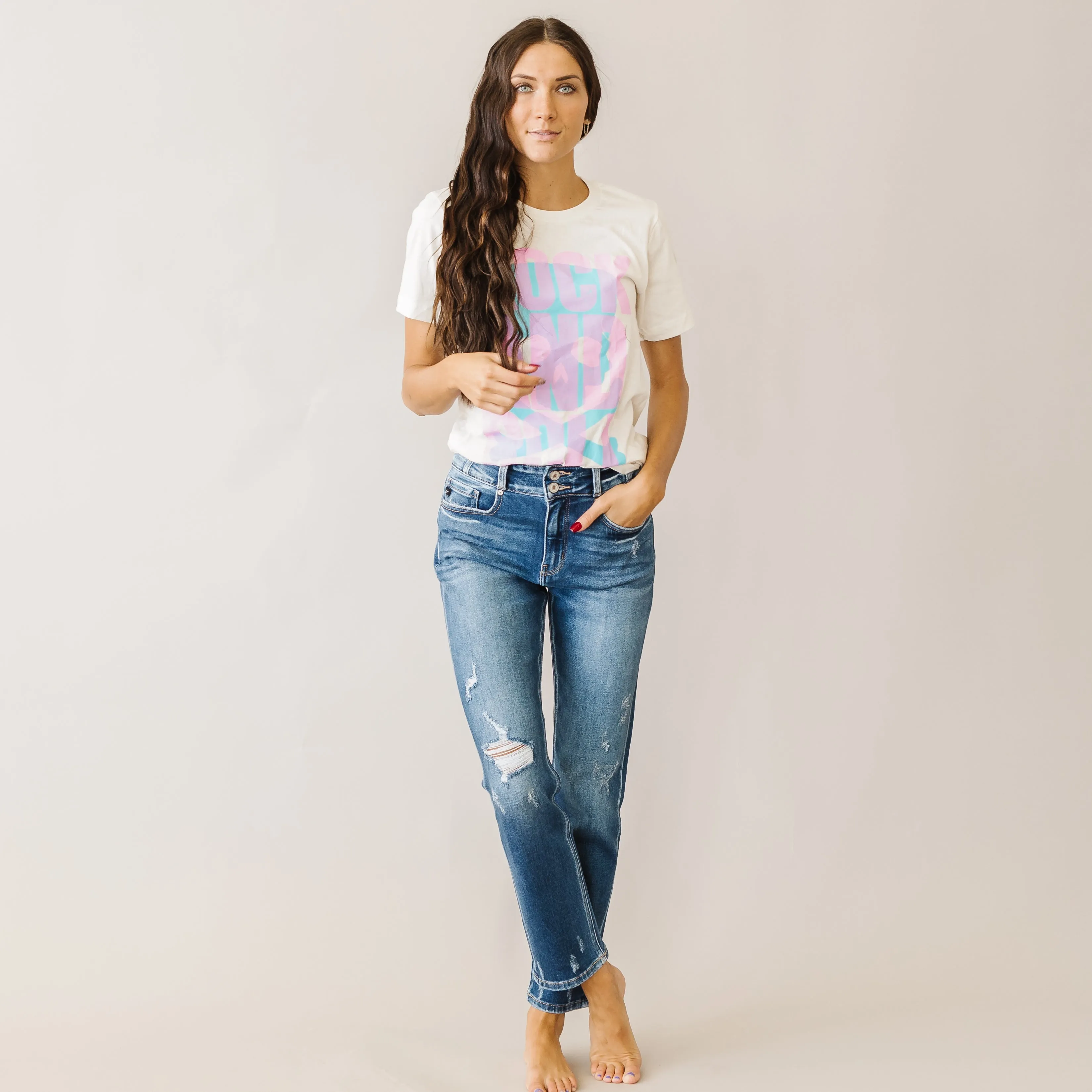 Crazy Little Thing Kancan High Rise Button Straight Denim