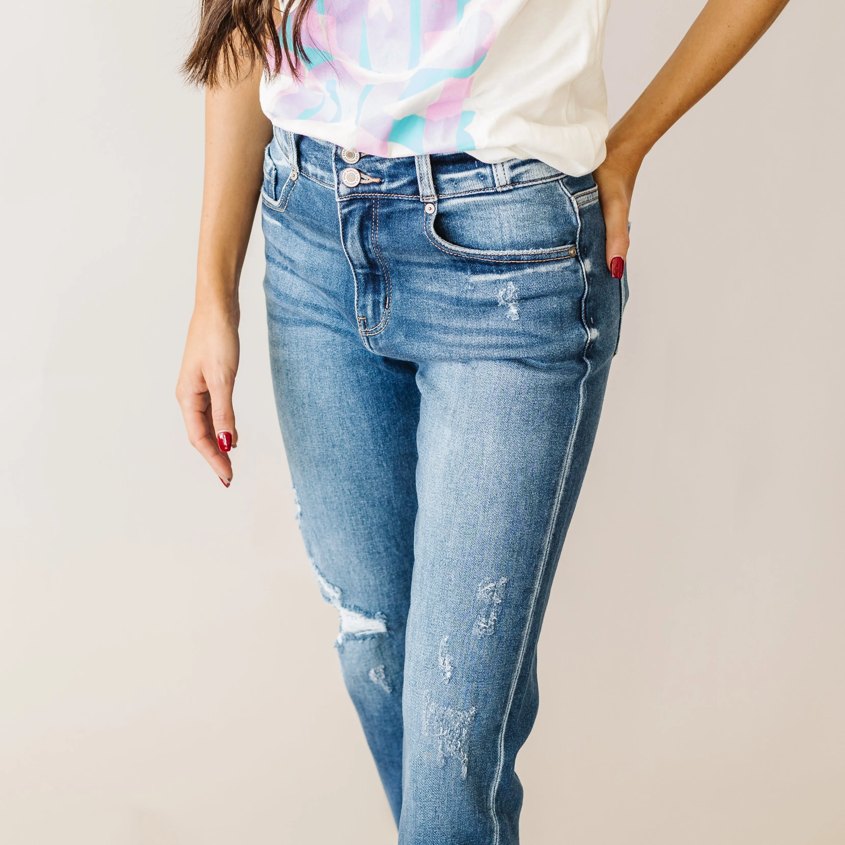 Crazy Little Thing Kancan High Rise Button Straight Denim