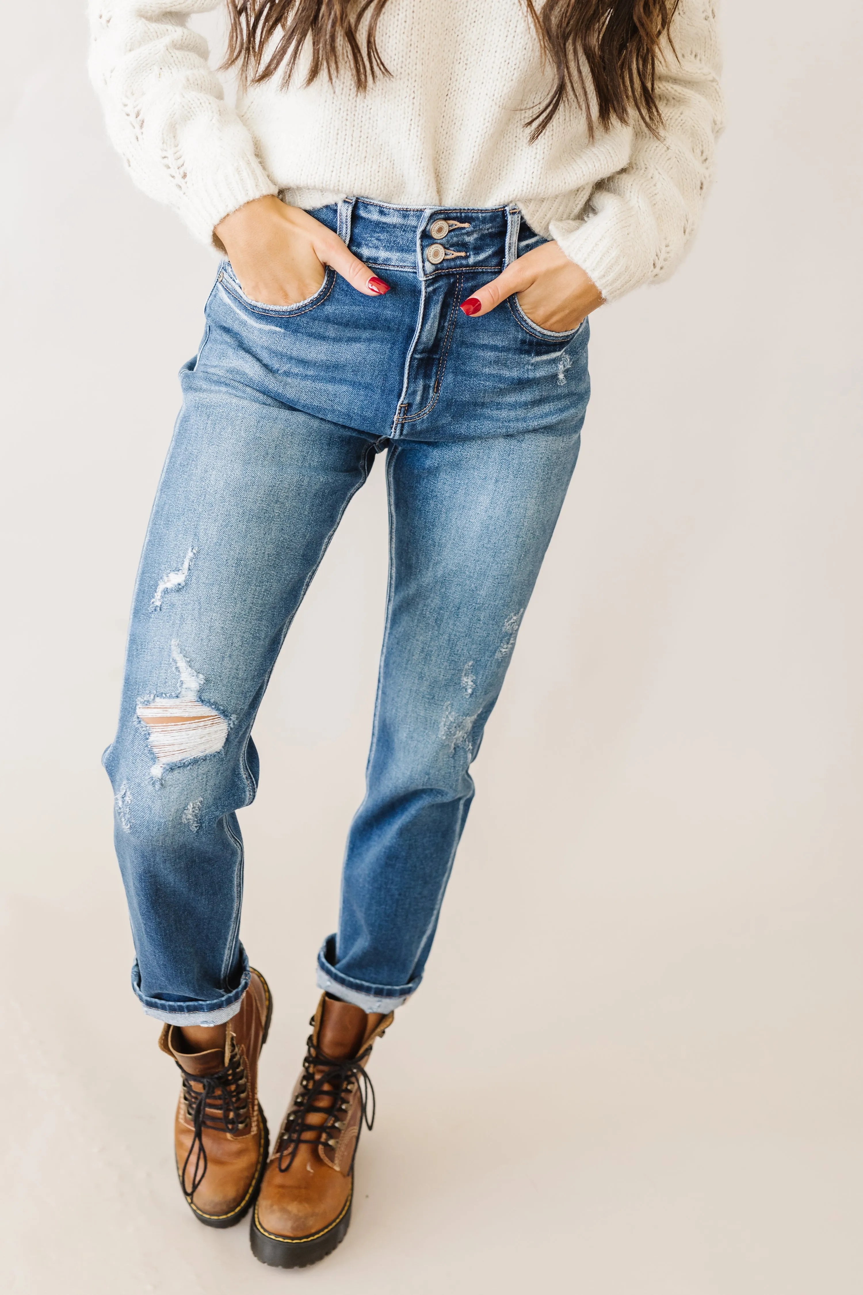 Crazy Little Thing Kancan High Rise Button Straight Denim