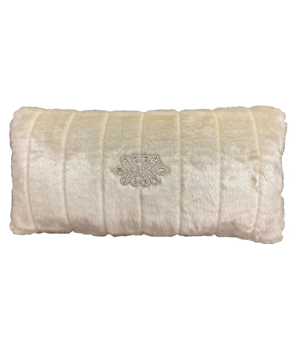 Cream Faux Fur Rectangle Accent Pillow 12x28