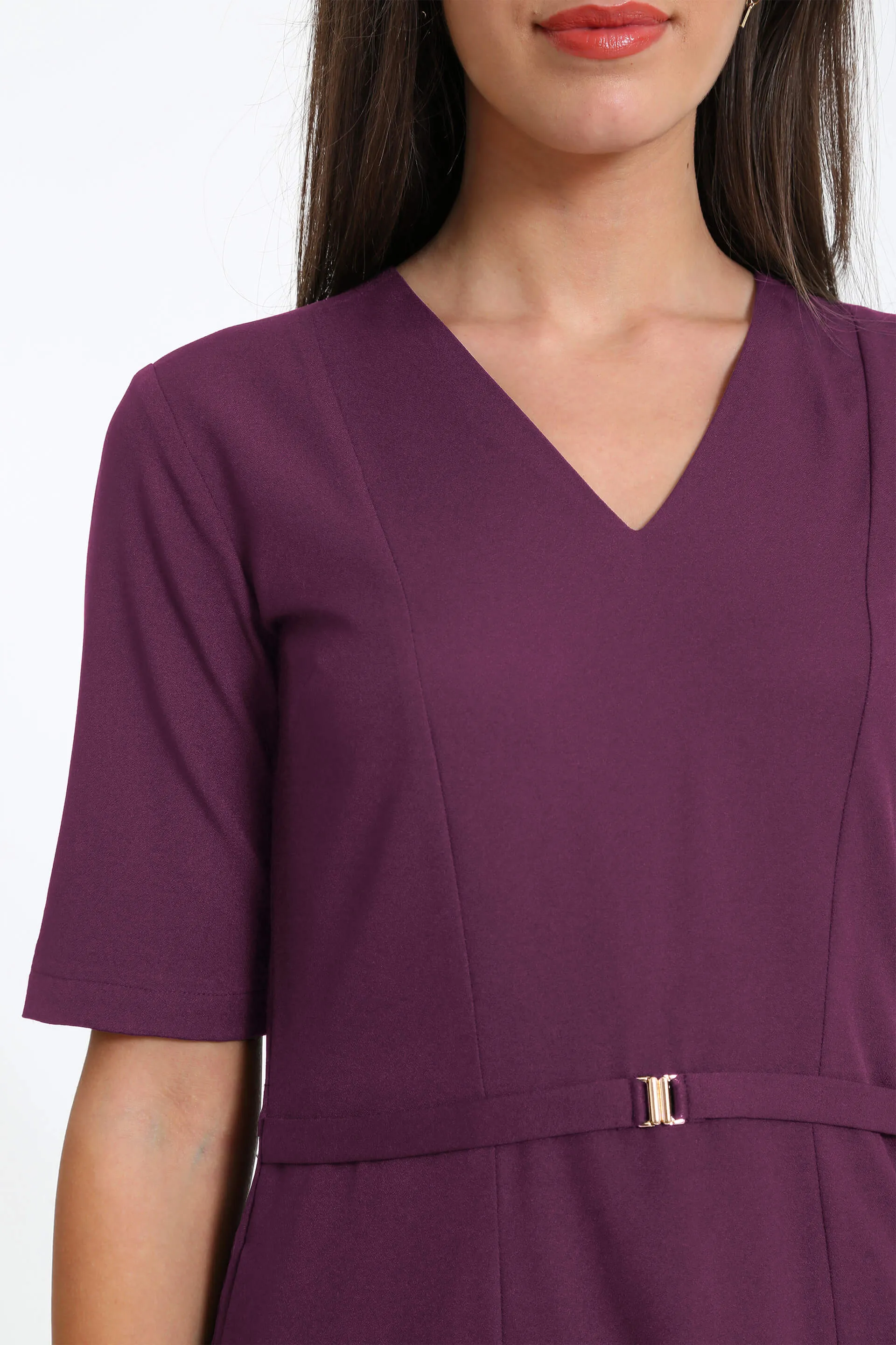Credible V-Neck Fit & A-Line Dress - Plum