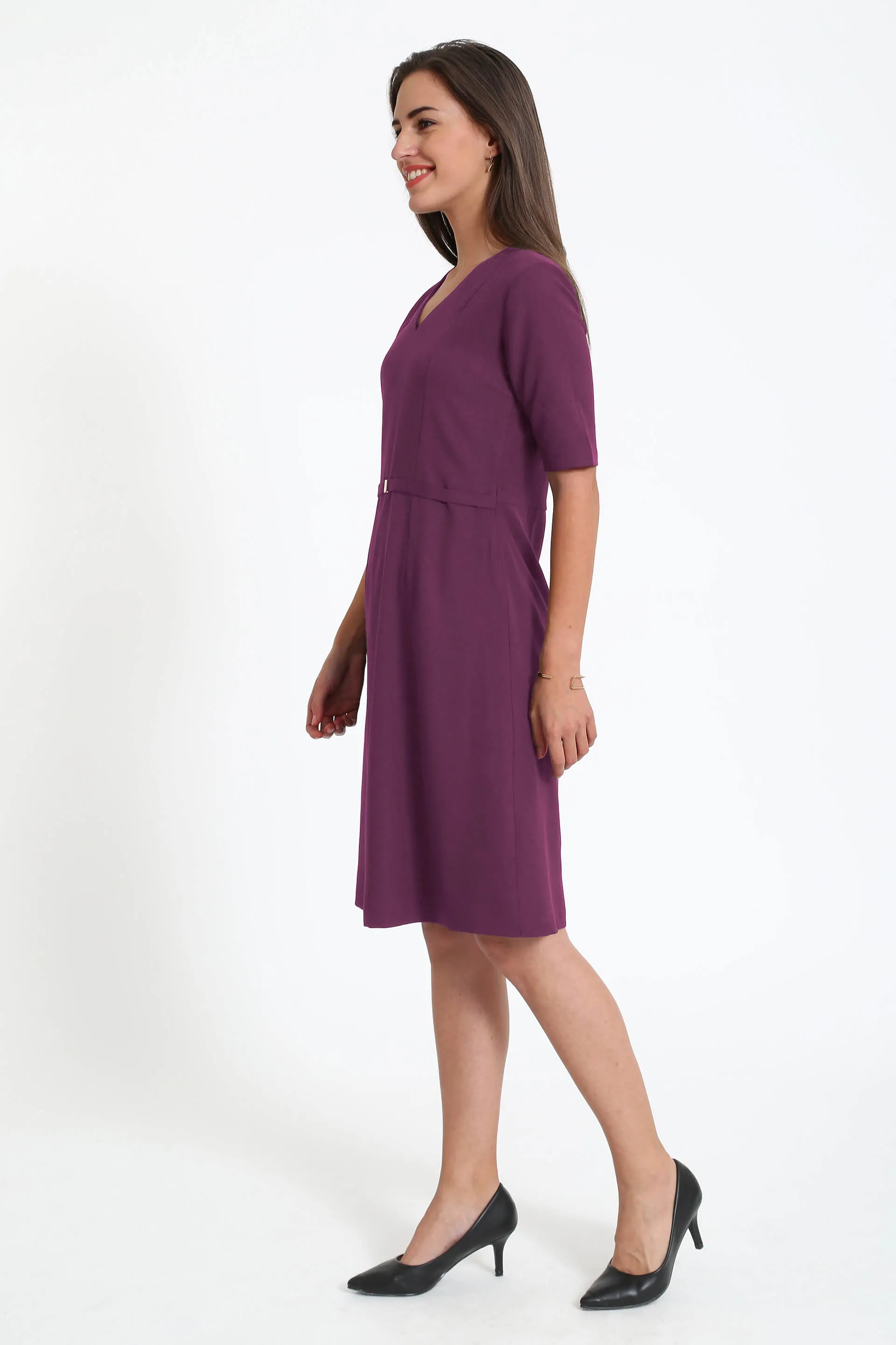 Credible V-Neck Fit & A-Line Dress - Plum