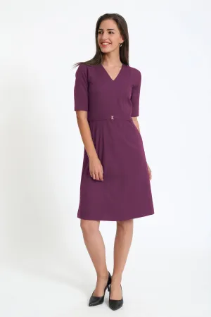 Credible V-Neck Fit & A-Line Dress - Plum