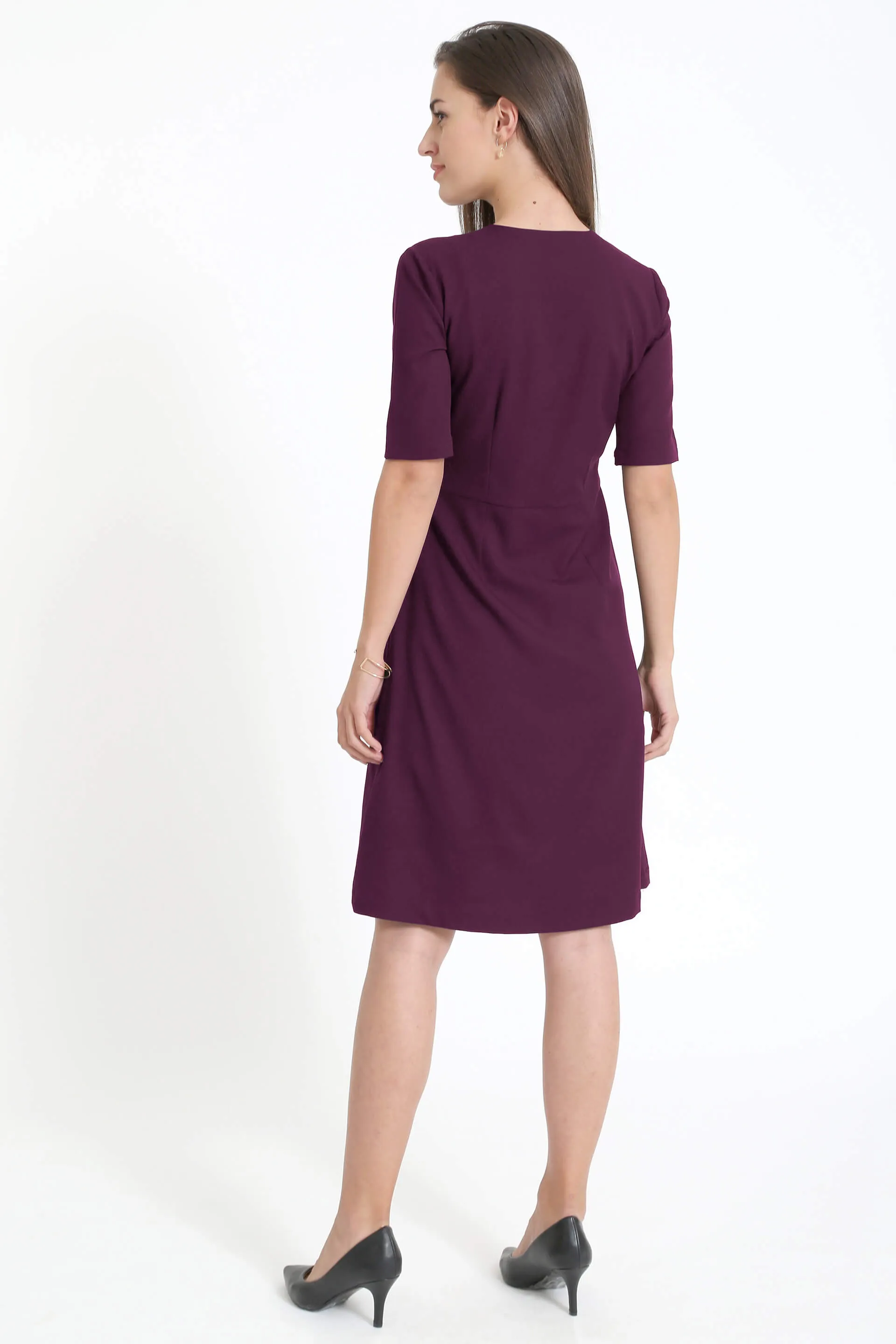 Credible V-Neck Fit & A-Line Dress - Plum