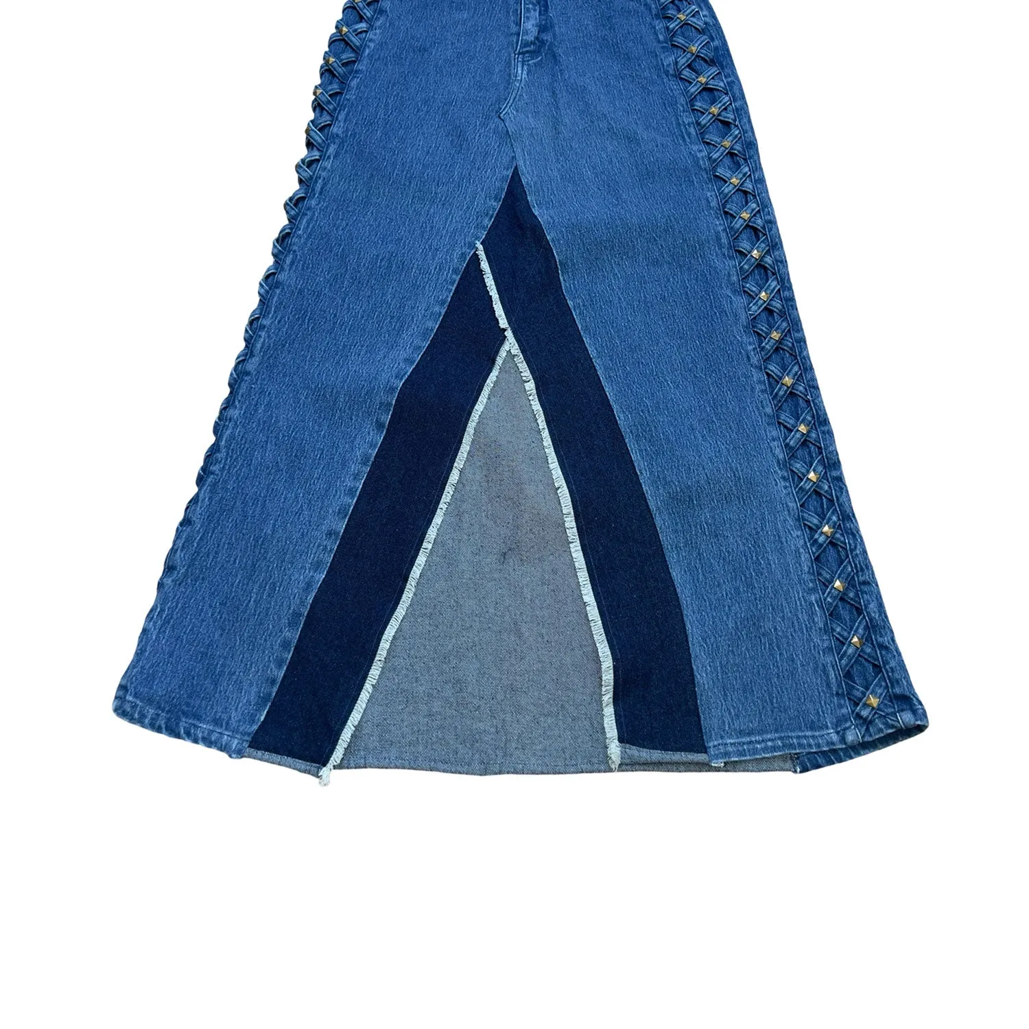Crossed-sides Denim Skirt in Blue