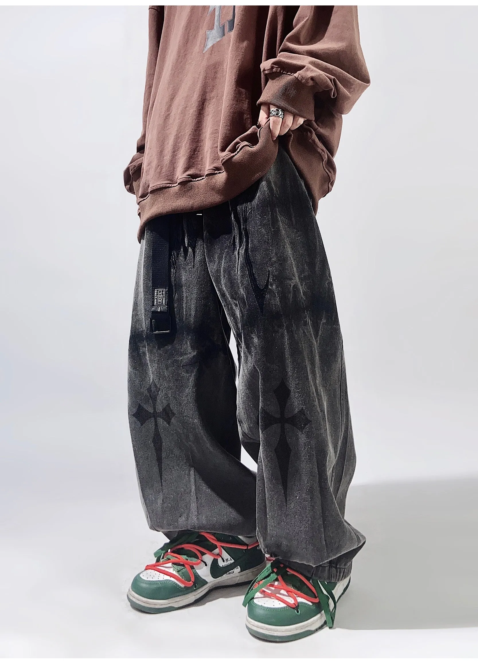 Crosses Wide Leg Baggy Distressed Jeans