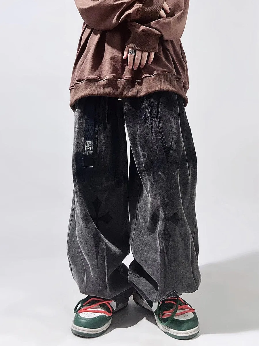 Crosses Wide Leg Baggy Distressed Jeans