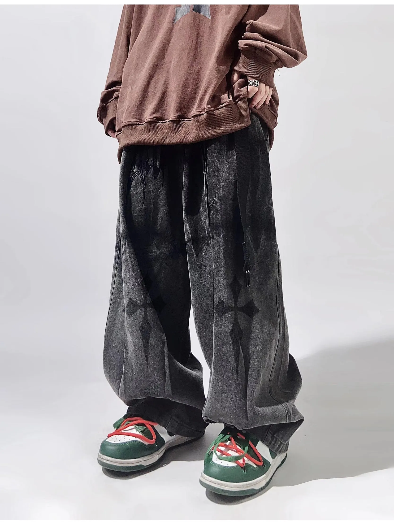 Crosses Wide Leg Baggy Distressed Jeans