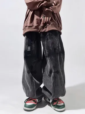 Crosses Wide Leg Baggy Distressed Jeans