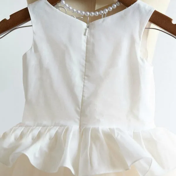 Cute Round Neck Tulle Long Cheap Flower Girl Dresses with Ruffles, QB0105