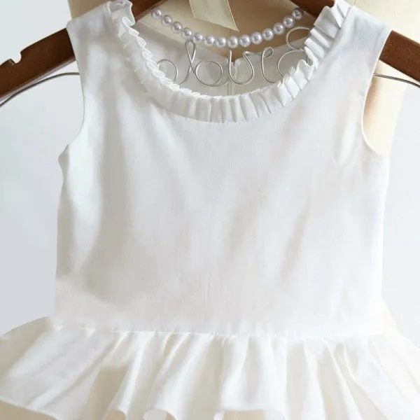 Cute Round Neck Tulle Long Cheap Flower Girl Dresses with Ruffles, QB0105