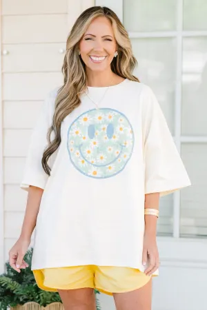 Daisy Smiles Boyfriend Tee, Ivory