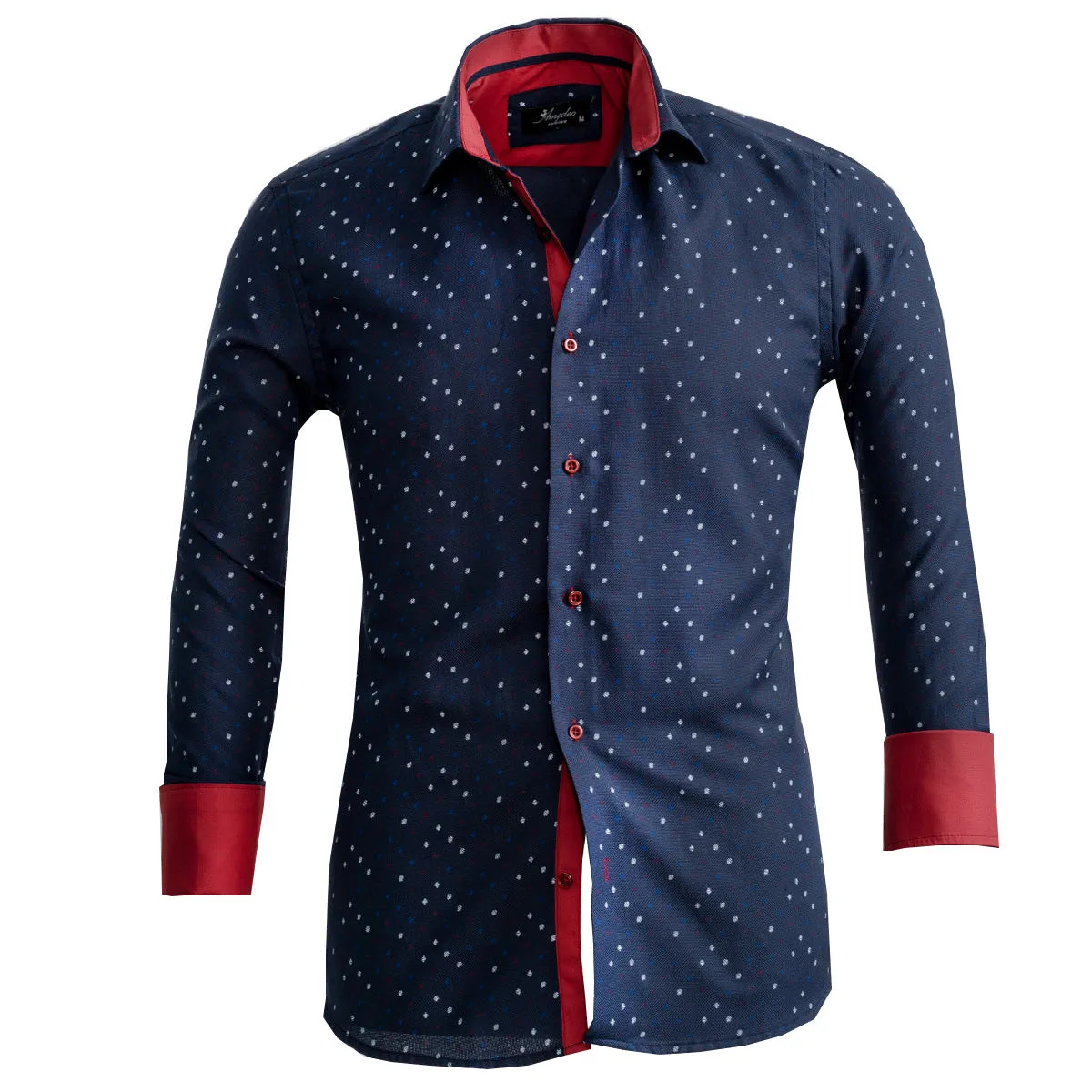 Dark Blue Mens Slim Fit French Cuff Shirts with Cufflink Holes -
