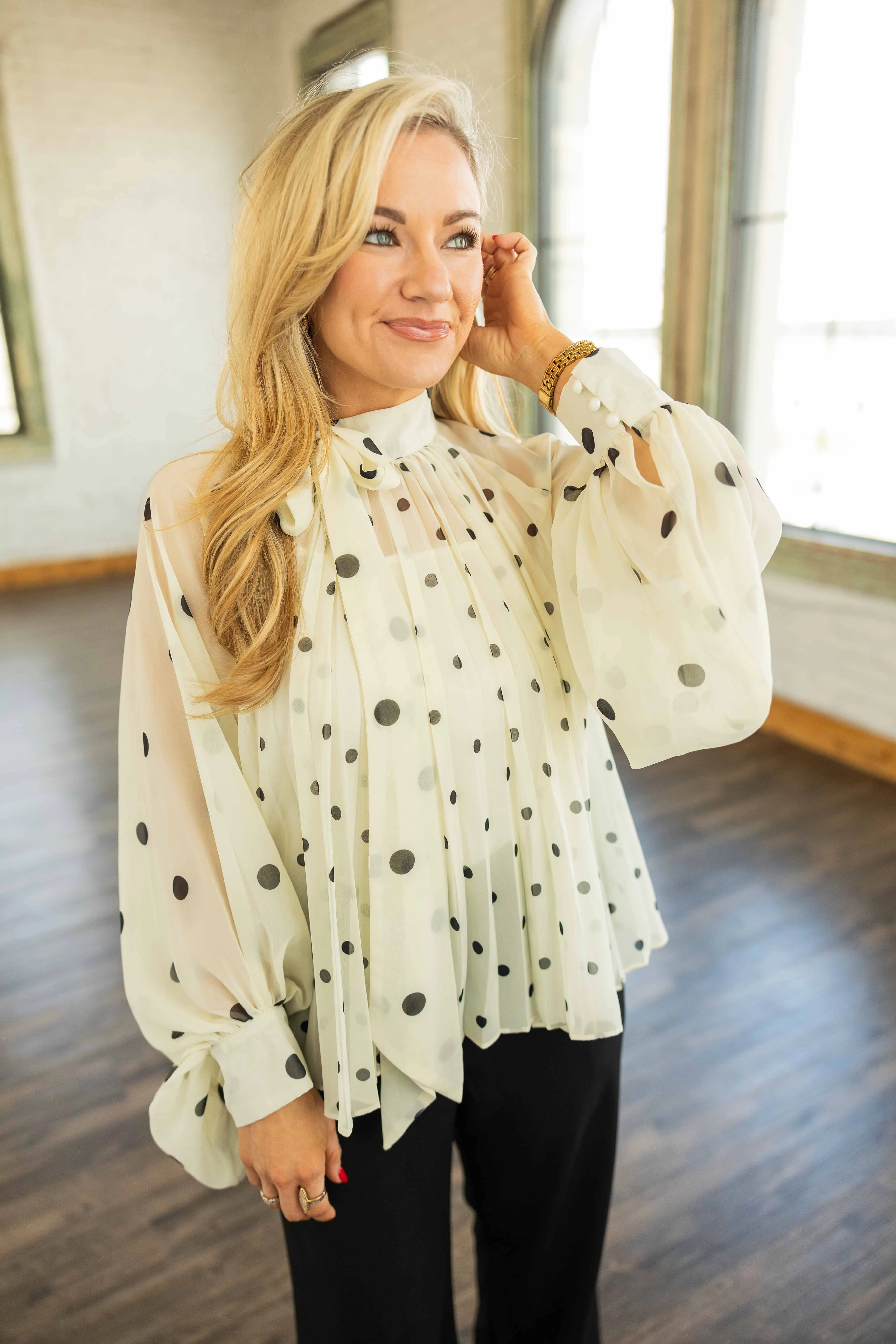 DEMI POLKA DOT HIGH NECK TOP