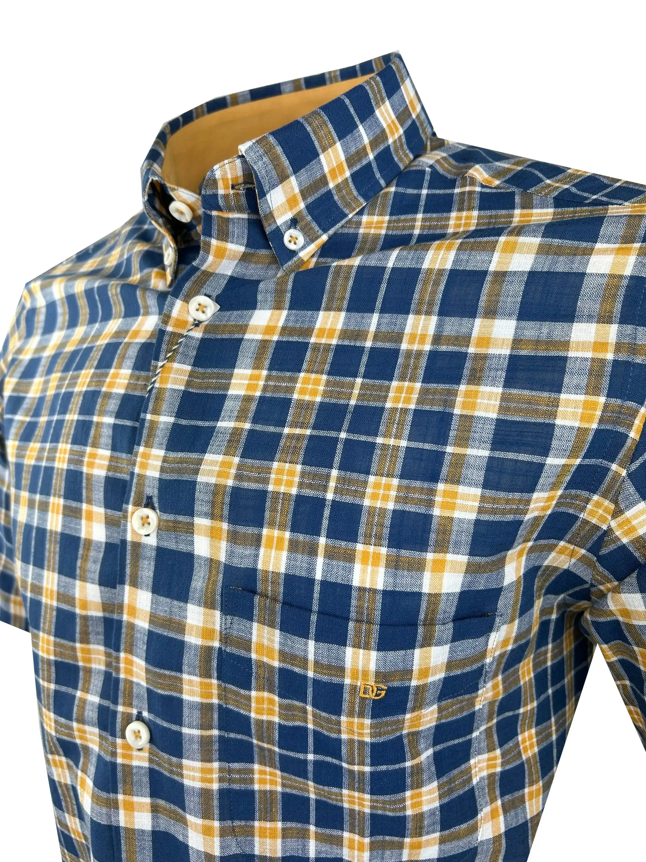 DG's Drifter Mens Short Sleeve Shirt Ivano 14720SS/28 Dark Blue/Yellow