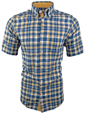 DG's Drifter Mens Short Sleeve Shirt Ivano 14720SS/28 Dark Blue/Yellow