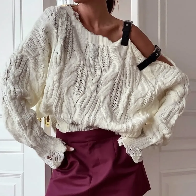 Edgy PU-Leather Patchwork Off-Shoulder Ripped Top for Bold, Modern Style