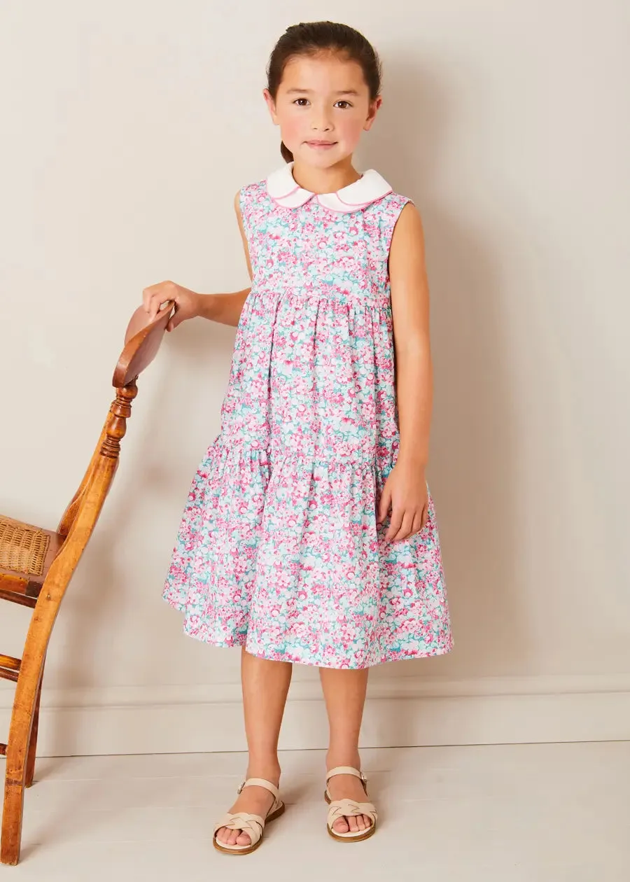 Eloise Floral Scallop Collar Sleeveless Dress in Pink (4-12yrs)