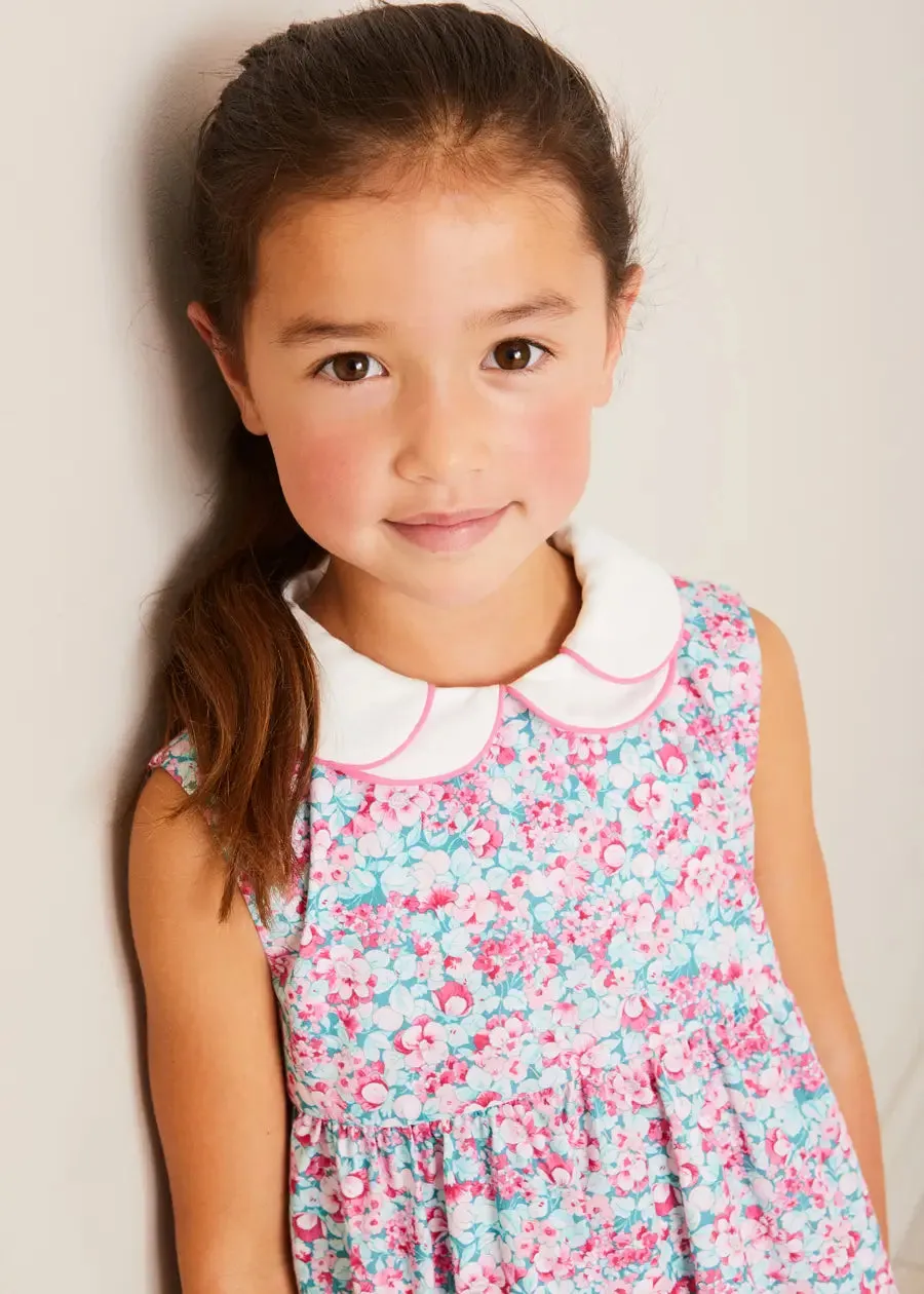 Eloise Floral Scallop Collar Sleeveless Dress in Pink (4-12yrs)