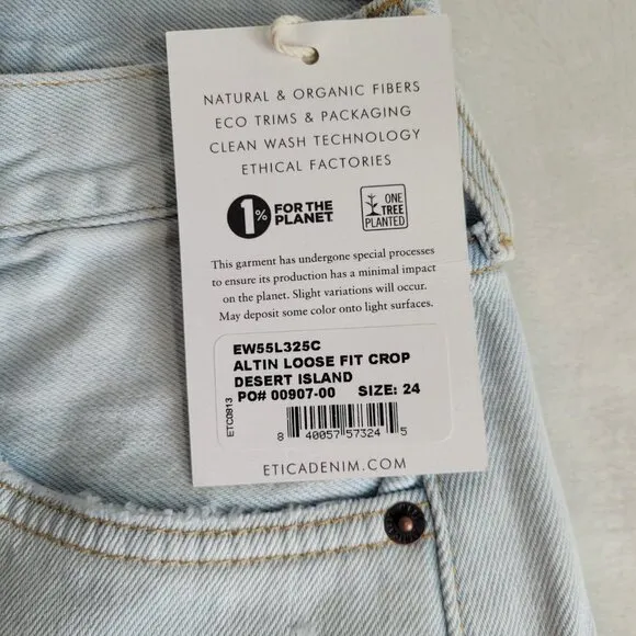 Etica | Light Wash Loose Fit Medium Rise Cropped Jeans W/ Distress Tattered Hem