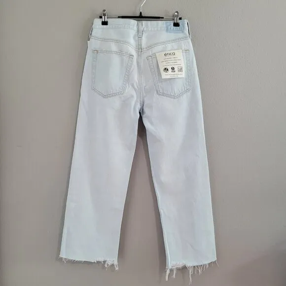 Etica | Light Wash Loose Fit Medium Rise Cropped Jeans W/ Distress Tattered Hem
