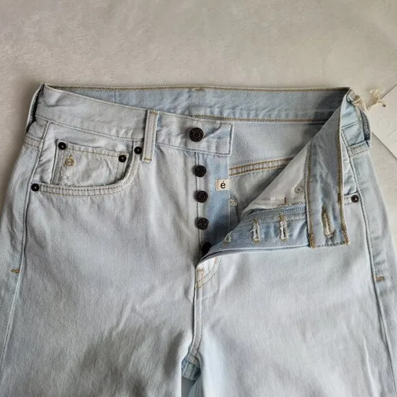Etica | Light Wash Loose Fit Medium Rise Cropped Jeans W/ Distress Tattered Hem