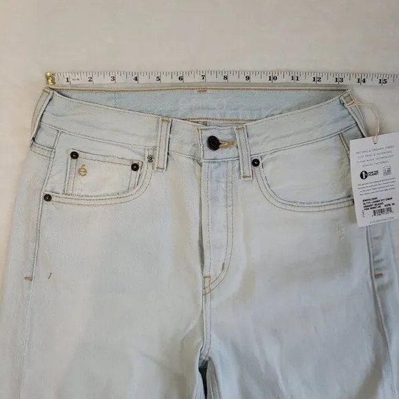 Etica | Light Wash Loose Fit Medium Rise Cropped Jeans W/ Distress Tattered Hem