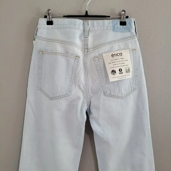 Etica | Light Wash Loose Fit Medium Rise Cropped Jeans W/ Distress Tattered Hem