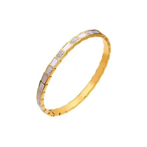 Excellent Quality Stainless Steel CZ Crystals With White Shell Bracelets For Women Men Luxury Trendy Snake Bangle Jewelry Gift