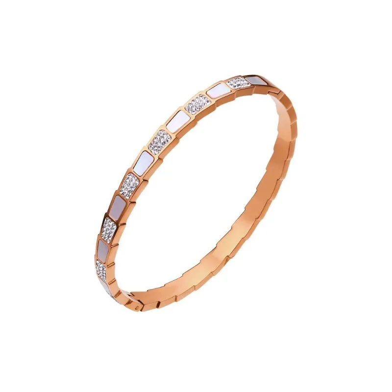 Excellent Quality Stainless Steel CZ Crystals With White Shell Bracelets For Women Men Luxury Trendy Snake Bangle Jewelry Gift