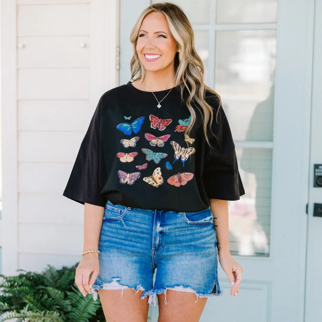 Feeling Butterflies Boyfriend Tee, Black