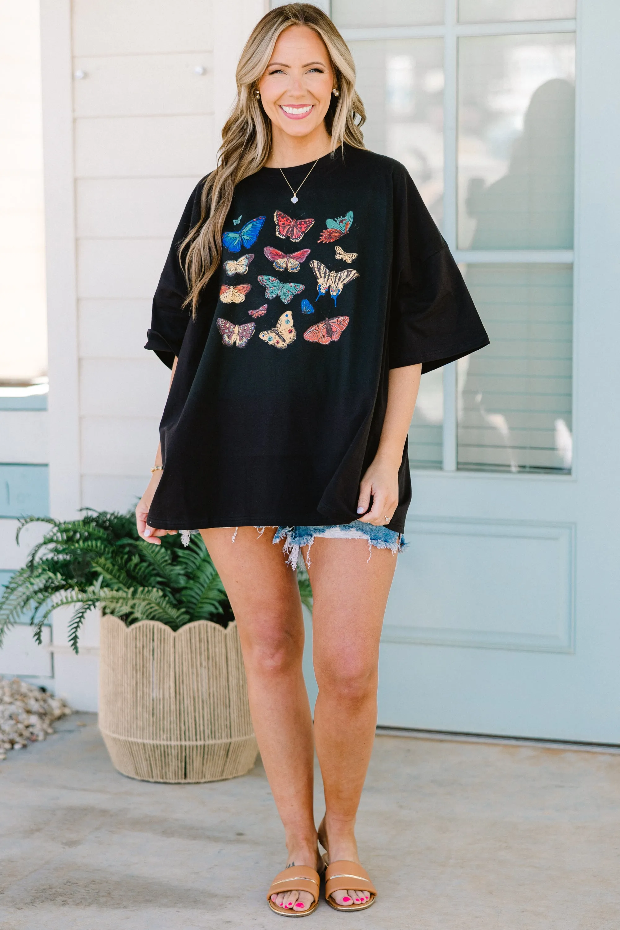 Feeling Butterflies Boyfriend Tee, Black