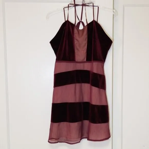 Foxiedox Dante Velvet &amp; Gauze Wine Mini Dress NEW