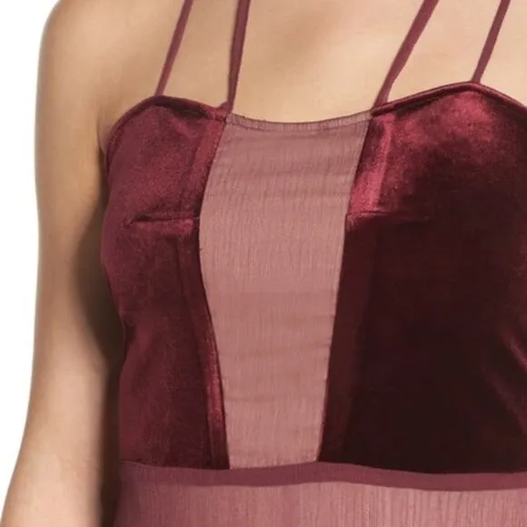 Foxiedox Dante Velvet &amp; Gauze Wine Mini Dress NEW