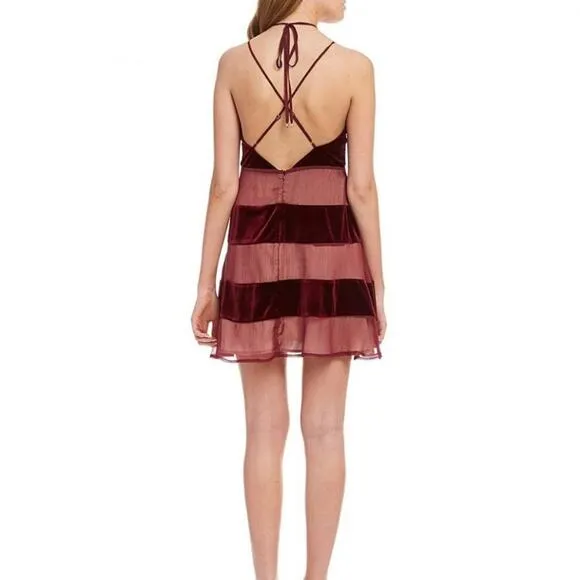 Foxiedox Dante Velvet &amp; Gauze Wine Mini Dress NEW