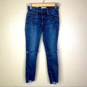 FRAME Le Skinny De Jeanne Raw-edge Stagger Jeans In Anchor